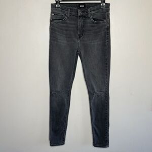 HUDSON Blair Super Skinny Jeans Women 27 Black Rip Knee Stretch